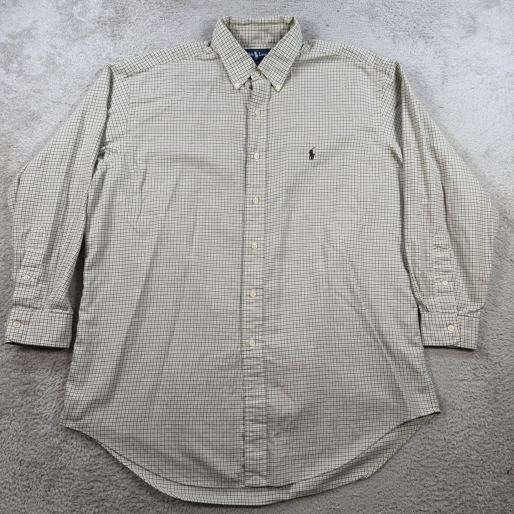 Polo Ralph Lauren Shirt Men XL 16.5 Beige Check Long Sleeve Button Pony Yarmouth - Picture 2 of 7